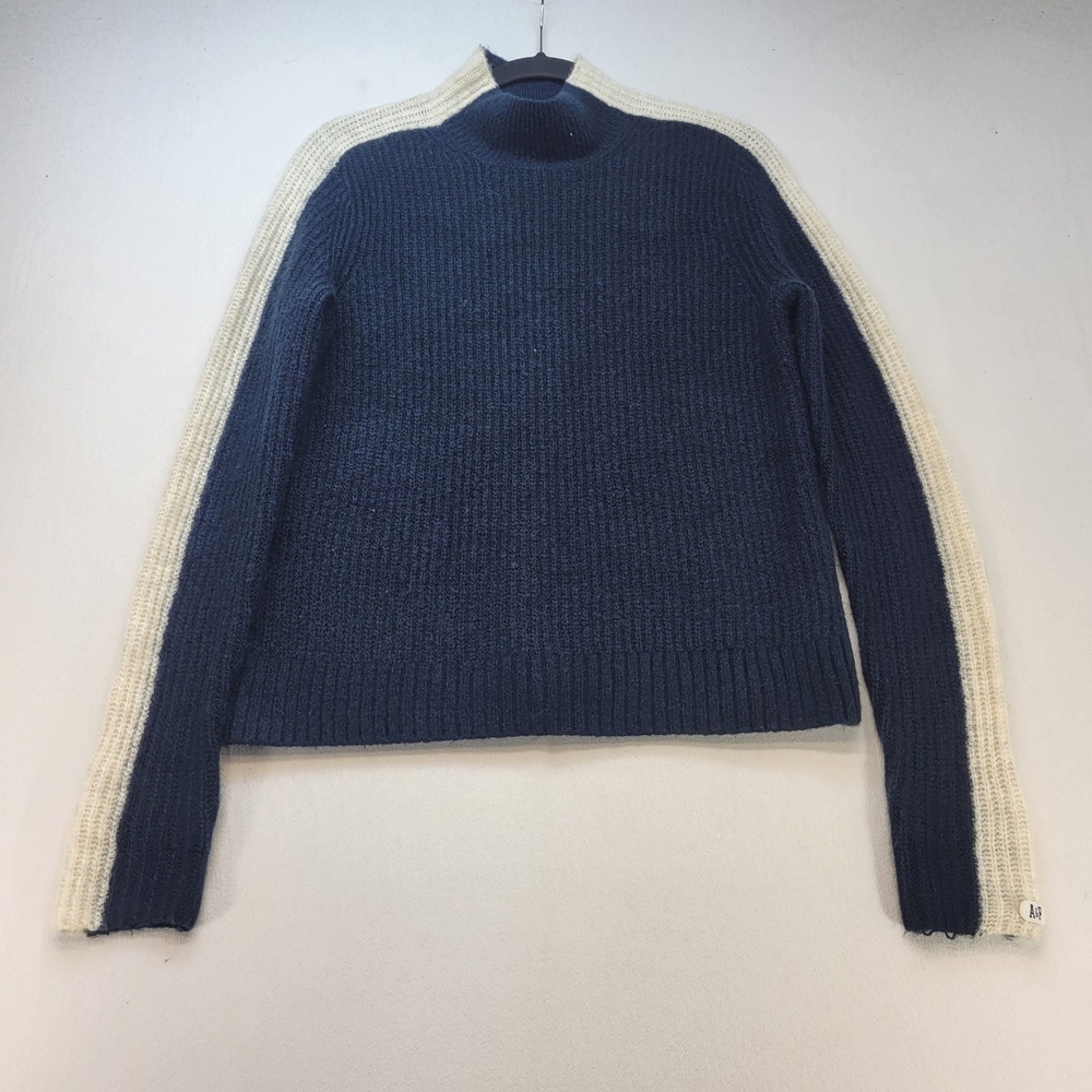 Abercrombie & Fitch Sweater Womens XS Navy Blue Mock Neck Ribbed Stripe